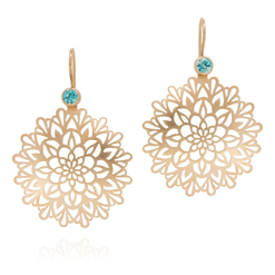 Ornament Ohrringe in Rosegold mit blauem Zirkon